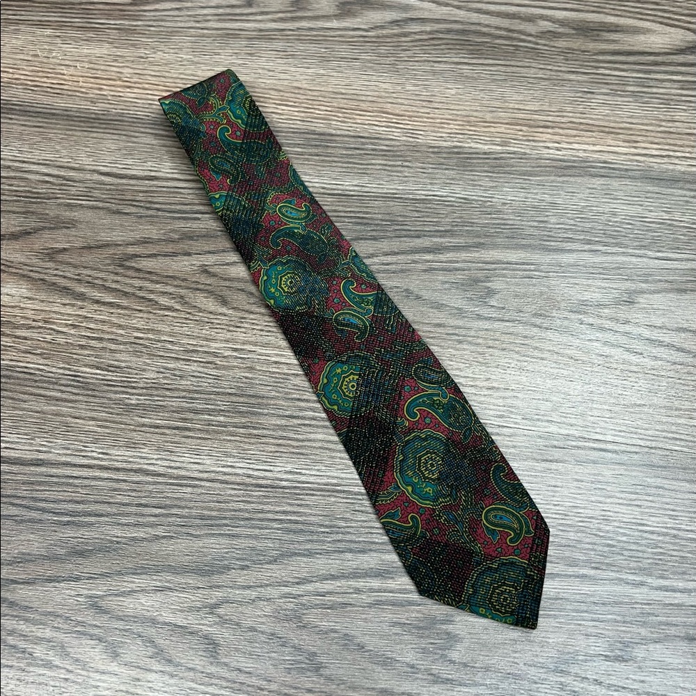 Barney’s New York Red, Green, Teal & Gold Paisley Skinny Tie